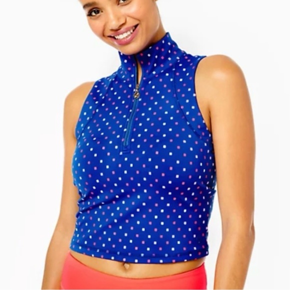 NWT Lilly Pulitzer Luxletic Callie Half Zip UPF 50+ Top Blue Size XXL - Picture 2 of 10
